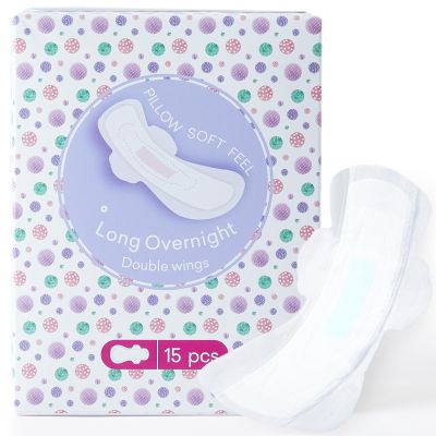 PurComfy Teens Maxi Period Pads with Wings for Tweens, Organic Cotton Sanitary Pads for Teens Girls 9-14, Long Overnight Size, 15 CT
