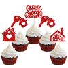 24Pcs Home Sweet Home Cupcake Toppers Glitter Key Housewarming Cupcake Pick Decorations for Welcome New Home Theme Party Cake Decorations Supplies Red view 1
