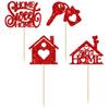 24Pcs Home Sweet Home Cupcake Toppers Glitter Key Housewarming Cupcake Pick Decorations for Welcome New Home Theme Party Cake Decorations Supplies Red view 3