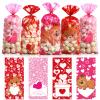 Pasimy 100 Pcs Valentines Treat Bags Bulk Valentine's Day Cellophane Gift Bags Pink Red Heart Clear Sweet Bear Plastic Goodie Candy Pouches with Twist Ties for Wedding Party Favors Supplies view 1