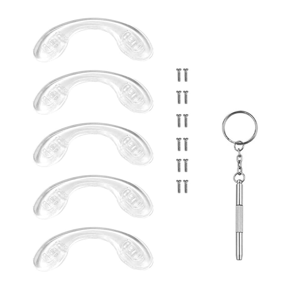 NLQHOPTS Eyeglass Nose Pads,5 Pairs Soft Silicone Nose Bridge Pads,Anti Slip Screw in Nose Bridge Strap,Saddle Bridge U-Shaped Nose Pads with Screws and Micro Screwdriver(Medium)