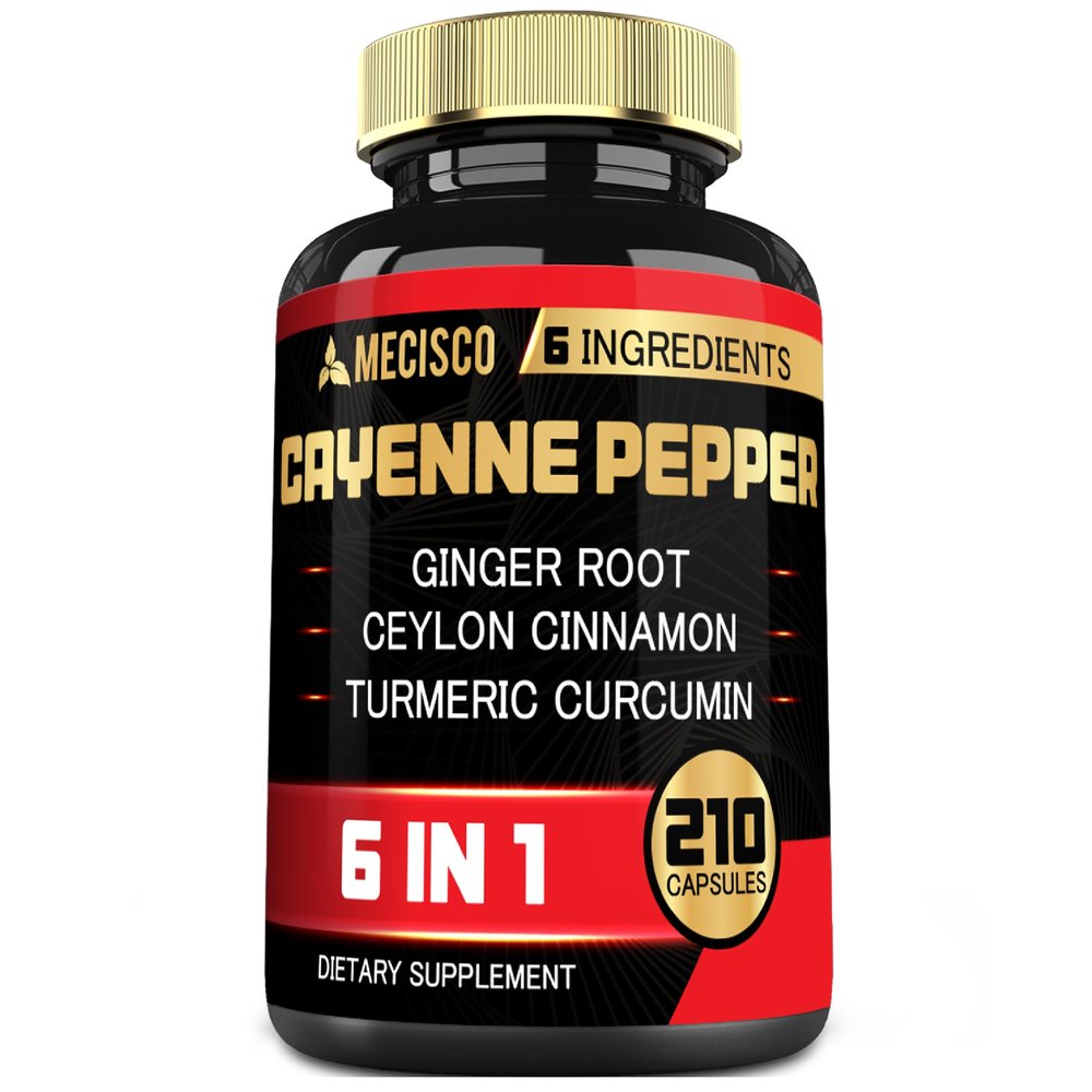 6in1 Cayenne Pepper Extract Capsules with Organic Turmeric Curcumin Root, Black Pepper, and More - Support Digestion System, Heart Health, Immunity Function - 210 Capsules