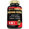 6in1 Cayenne Pepper Extract Capsules with Organic Turmeric Curcumin Root, Black Pepper, and More - Support Digestion System, Heart Health, Immunity Function - 210 Capsules view 1