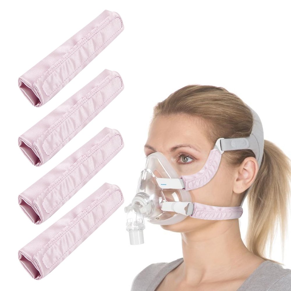 4 Pack CPAP Strap Covers, CPAP Headgear Strap Covers, Universal Satin CPAP Face Cushion Strap Pads Compatible with Full CPAP Mask, Reusable CPAP Mask Cushions for Reduce Red Marks, CPAP Supplies