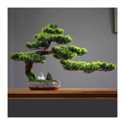Simulation Tree Chinese Style Simulation Welcoming Pine Bonsai Landscape Green Plants Indoor Pine Bonsai Tree Decorations Artificial Bonsai Tree