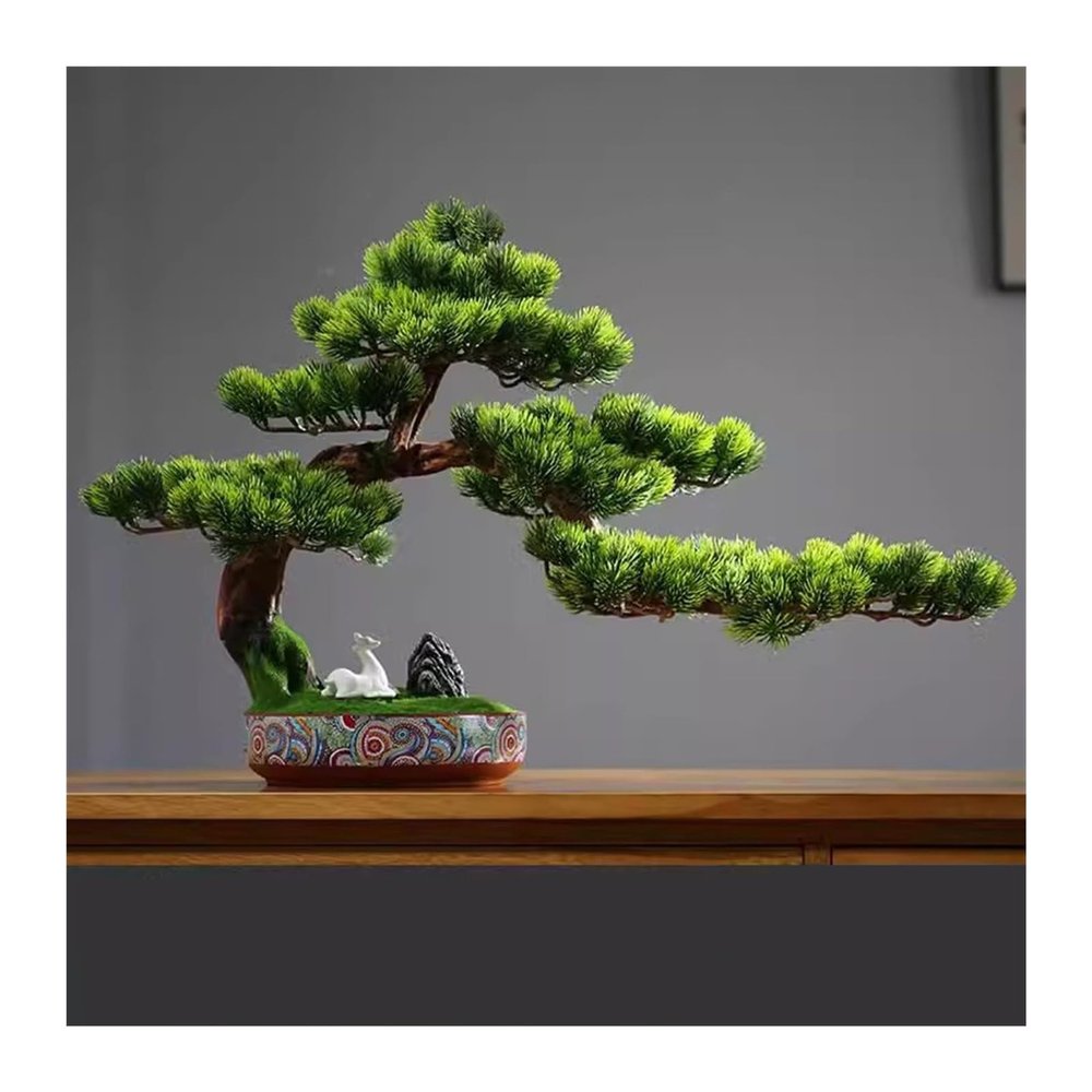 Simulation Tree Chinese Style Simulation Welcoming Pine Bonsai Landscape Green Plants Indoor Pine Bonsai Tree Decorations Artificial Bonsai Tree