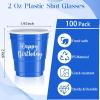 Layhit 100 Pcs Happy Birthday Plastic Shot Glasses 2oz Disposable Shot Cups for Party Mini Drinking Cups for Birthday Wedding Party Favors Tasting Serving Snacks Samples(Blue) view 2
