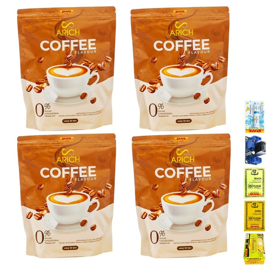 SHIPPING BY DHL 30Sachets Arich Coffee Instant Roasted Coffee Snack Intense Fragrant Delicious 0% Sugar No Trans Fat (Packs of 4) By Beautygoodshop [Get Free For You Beauty Gifts]