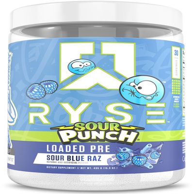 RYSE Loaded Pre Workout Powder - Sour Punch Blue Raz - Daily Pre-Workout for Men & Women with 390mg Caffeine, Beta Alanine, and Citrulline for Pump, Focus, and Energy - 30 Servings