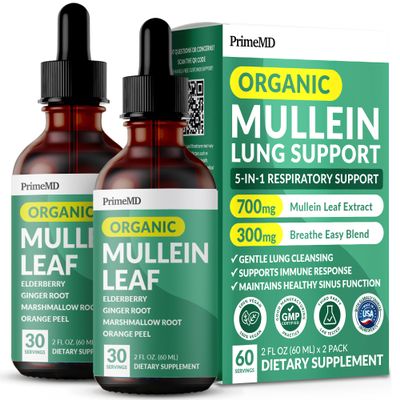 5-in-1 Mullein Drops for Lungs and Bronchial - Respiratory Lung Health Support with Mullen Leaf Extract for Lungs - Mullein Tincture with Elderberry, Echinacea and Ginger Root (60 Servings) (2-pack)