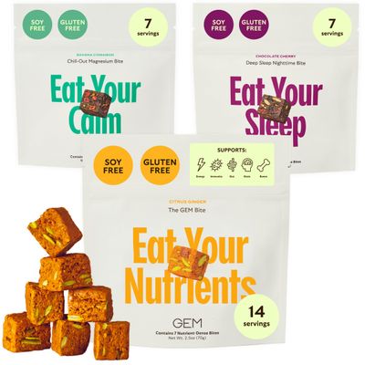 GEM Bite Complete Routine Variety Pack with Daily Multivitamin (14 Bites), Chill-Out Calm (7 Chews) & Deep Sleep Aid (7 Chews) | Supports Gut, Skin, Brain, Bone, Sleep, Immunity