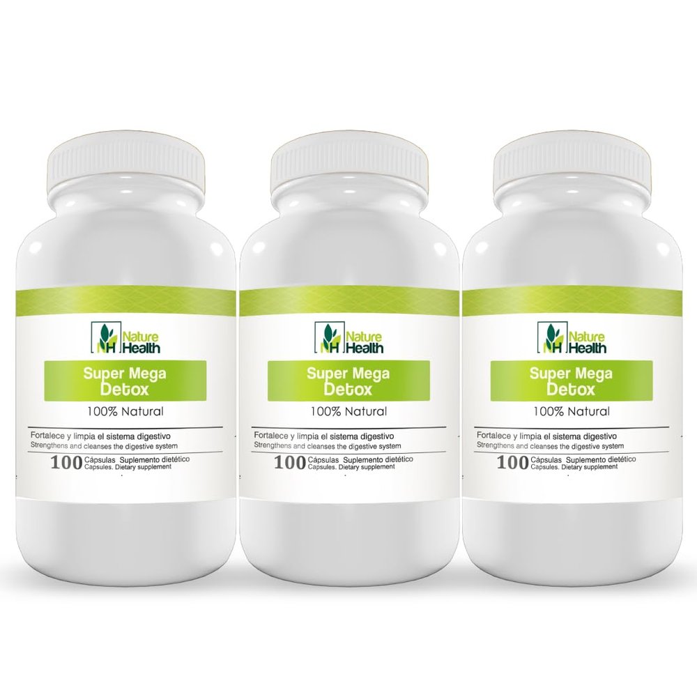 Nature Health Super Mega Detox Clense Capsulas con Alfalfa, Linaza, Cascara Sagrada, Fibra de Trigo y Avena, linaza (100 cpsulas) (3)