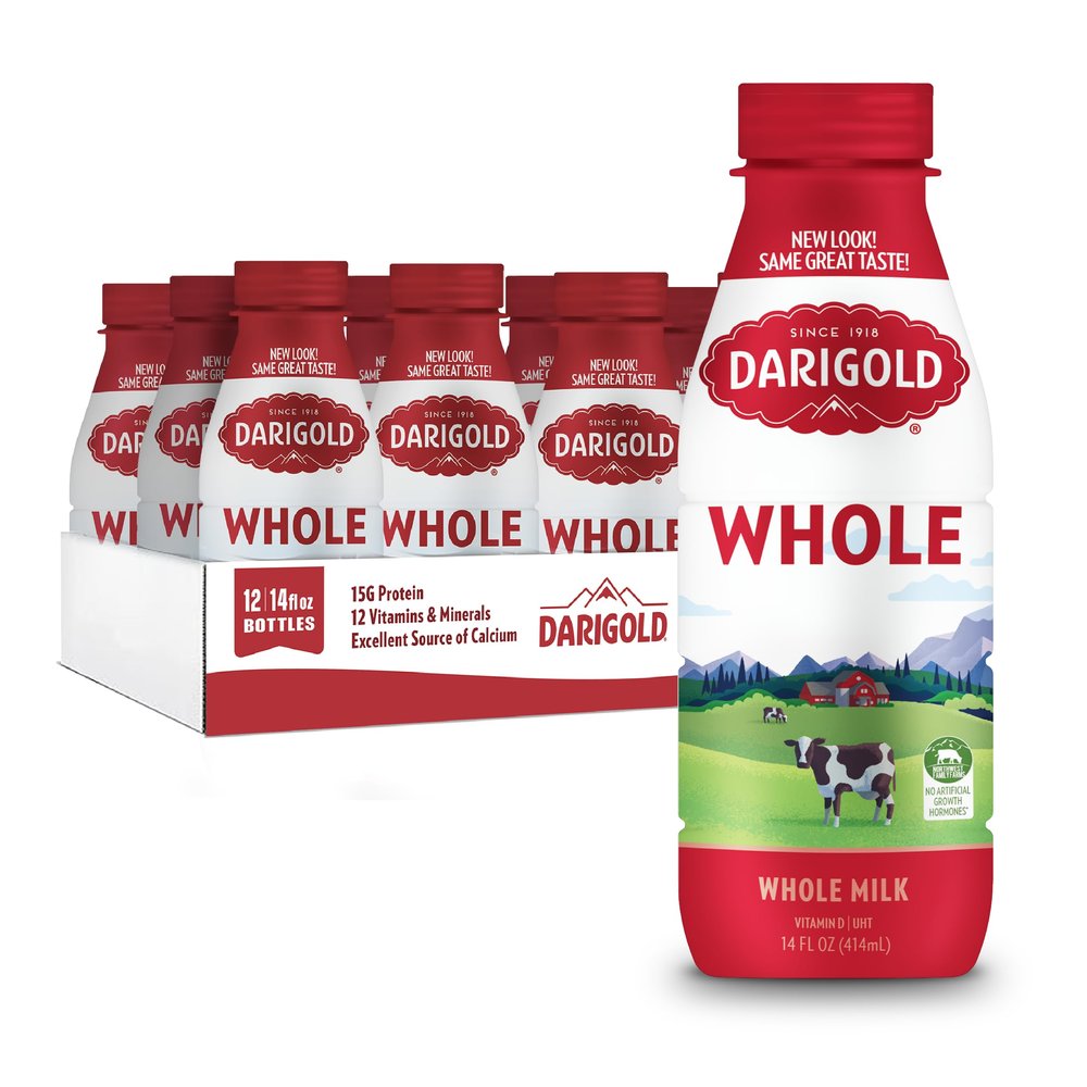 Darigold Shelf Stable Whole Milk Bottle with 12 Essential Nutrients, 15g Protein, rsBT Free - 14oz, 12 Pack (Whole)