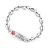 7.5 inch Medical Alert Bracelets for Women Stainless Steel Bean Link Medical id bracelets with Free custom engraving (Silver/TYPE 1 DIABETES) view 1