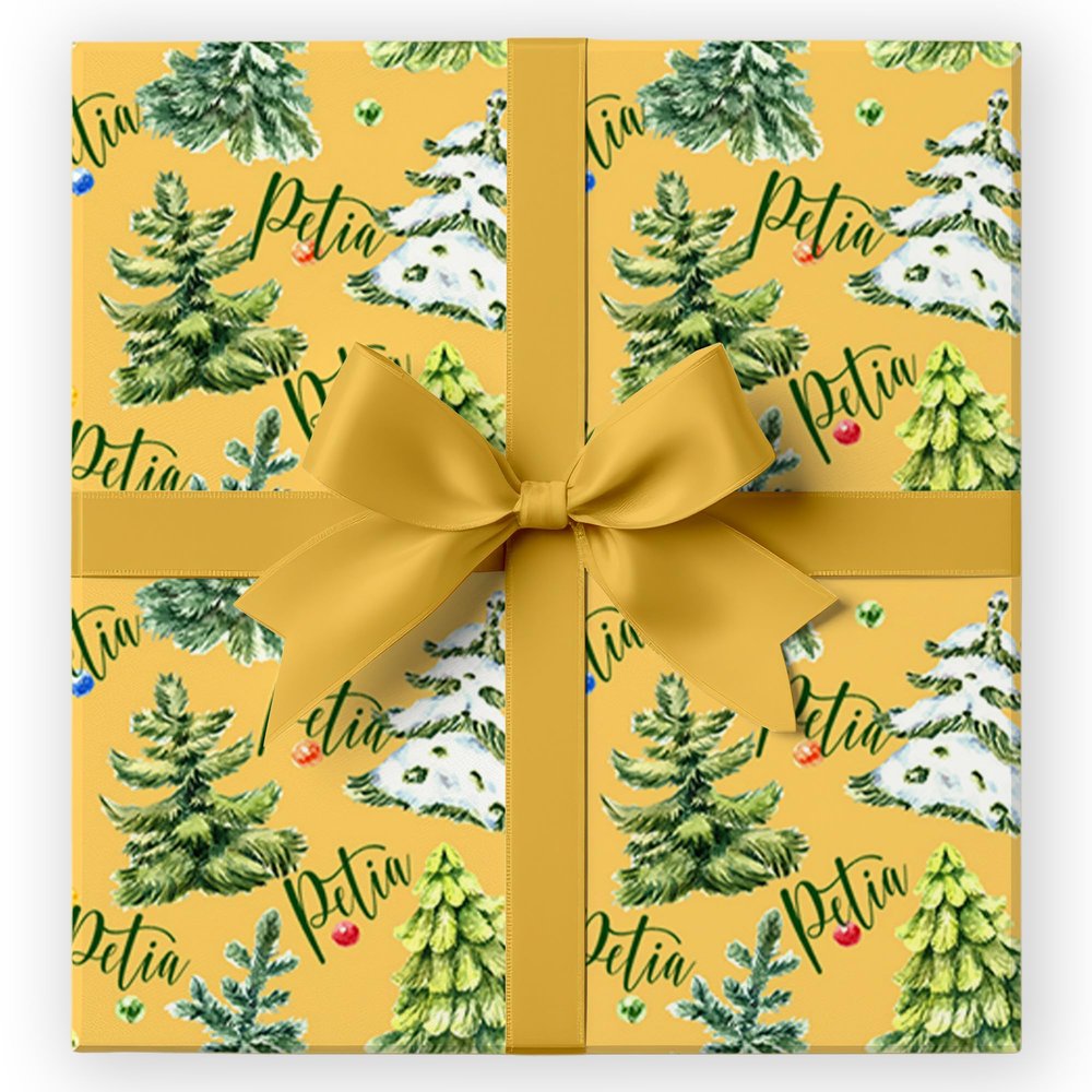 AOUER Personalized Christmas tree Wrapping Paper Rolls Custom Name Xmas Gift Wrap for Her - Christmas Holiday Present Decoration 58"x23"
