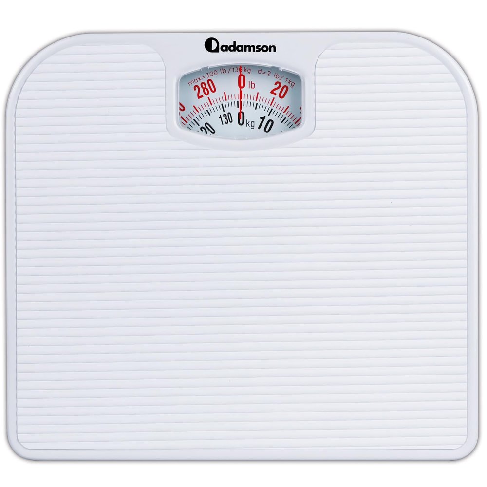 Adamson A21 Analog Scales for Body Weight - Up to 300 LB - New - Anti-Skid Rubber Surface + Large Numbers - Analog Bathroom Scale - Affordable - Durable with 20-Year Assurance