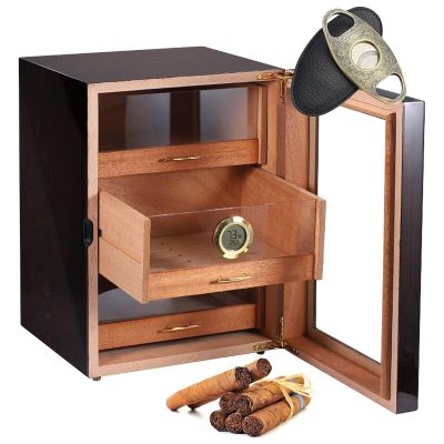 Cigar Humidor Cabinet Box, Slege Cigar Humidor, with Digital Hygrometer and 3-Layer Drawer, Cigar Humidor Humidifiers Lined, Cigar Humidor Case Holds Up to 100 Cigars