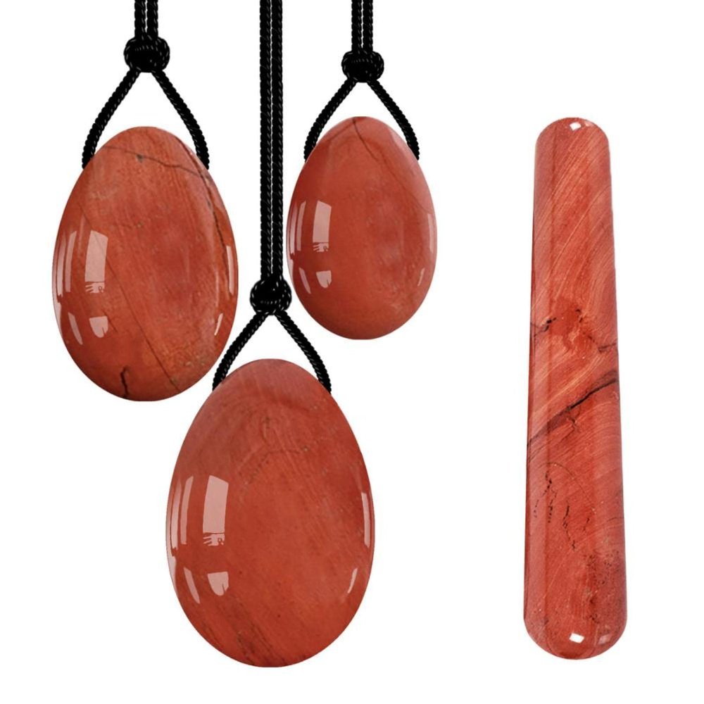 MiZuh Yoni Egg Set 13 Types Yoni Egg Crystal Massage Stick Set Natural Jade Balls Yoni Wand for Kegel Exercise Massager,Redstone Set