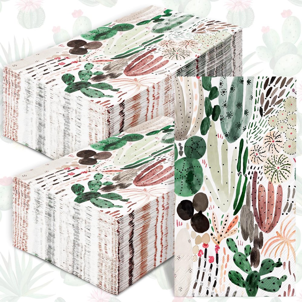 100 Pack Cactus Guest Napkins Summer Disposable Paper Napkin Watercolor Plant Dinner Hand Napkin for Home Kitchen Bathroom, 13 x 15.7 Inch