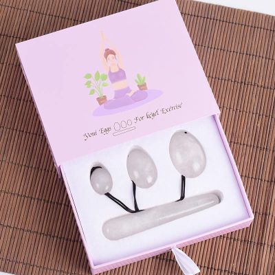Yoni Egg Set Natural Rock Quartz Crystal Egg Yoni Wand Set Gift Mineal Stone Exercise Massage Ball Kegel Eggs,4 Pcs and Box