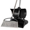Long Handle Heavy Duty Broom and Dustpan Set, Outdoor and Commercial Upright Dustpan and Brush for Restaurant Garage Garden Yard Office,Black view 1