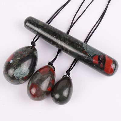 Yoni Egg Set Jade Egg Yoni Wand Set Natural Blooded Jasper Drill Ball Crystal Stone Massage Tool Kegel Exercise Pelvic Floor Muscle,4 Pcs