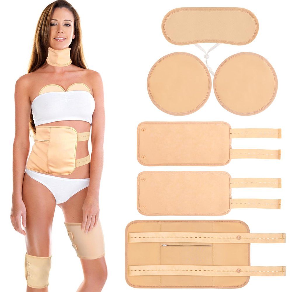 6 Pcs Castor Oil Pack Wrap Organic Cotton for Liver Detox, Stomach, Belly, Neck, Breast & Entire Body, Reusable Pads Kit for Hot/Cold Compress with Adjustable Elastic Strap, Waterproof & Anti Oil Leak