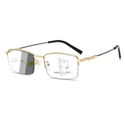 Photochromic Progressive Multifocus Reading Glasses for Men, Blue Light Blocking Computer Readers, Anti UV Glasses (Color : Gold, Size : 1.5x)