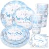 100Pcs Winter Snowflake Party Supplies Paper Plates and Napkins with Cups Set of 25 Blue Baby Shower Wonderland Party Dinner Tableware Set for Birthday Xmas Winter Holiday Table Decor view 1