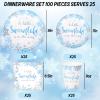 100Pcs Winter Snowflake Party Supplies Paper Plates and Napkins with Cups Set of 25 Blue Baby Shower Wonderland Party Dinner Tableware Set for Birthday Xmas Winter Holiday Table Decor view 2
