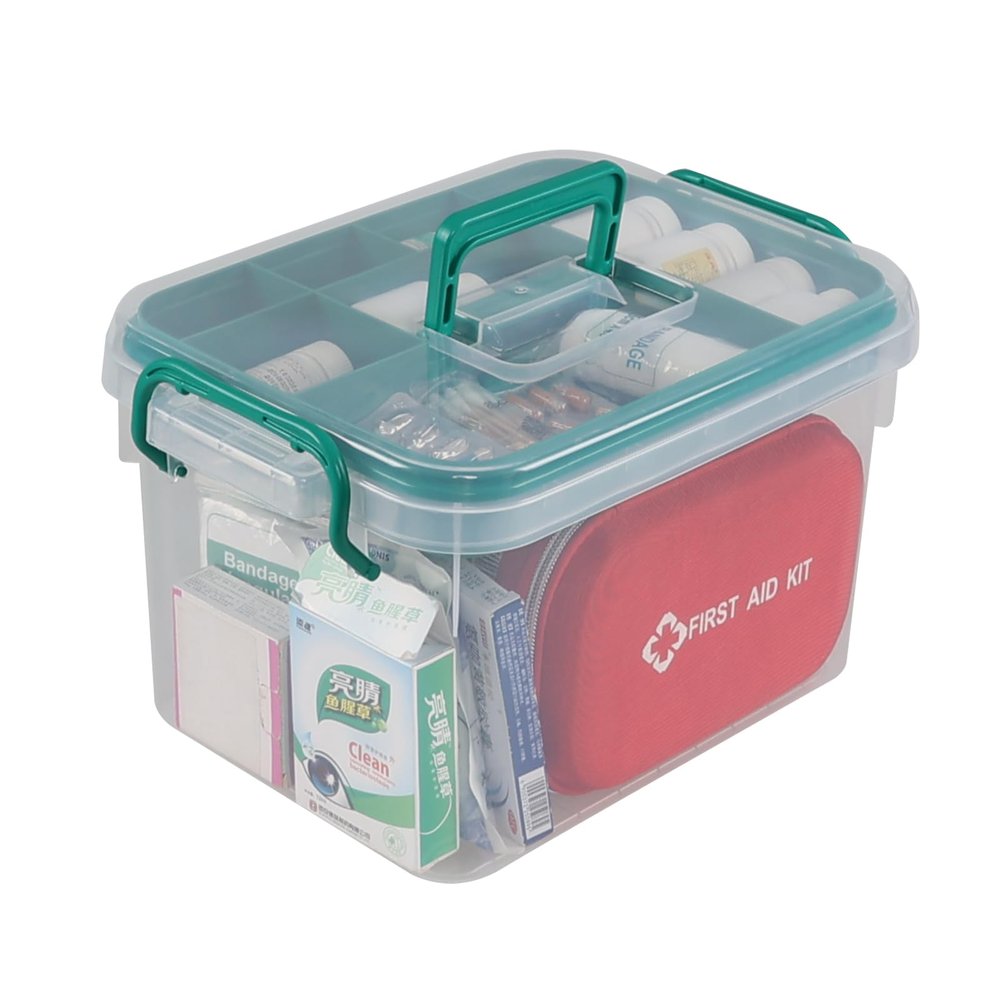Yesdate 1 Pack Plastic Medicine Storage Kit with Tray, First Aid Storage Box with Handles, Clear Household First Aid Organizer