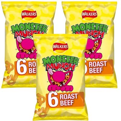 Generic Crisps Bundle with Walkers Monster Munch Roast Beef Multipack Snacks 6x20g (3 Pack)