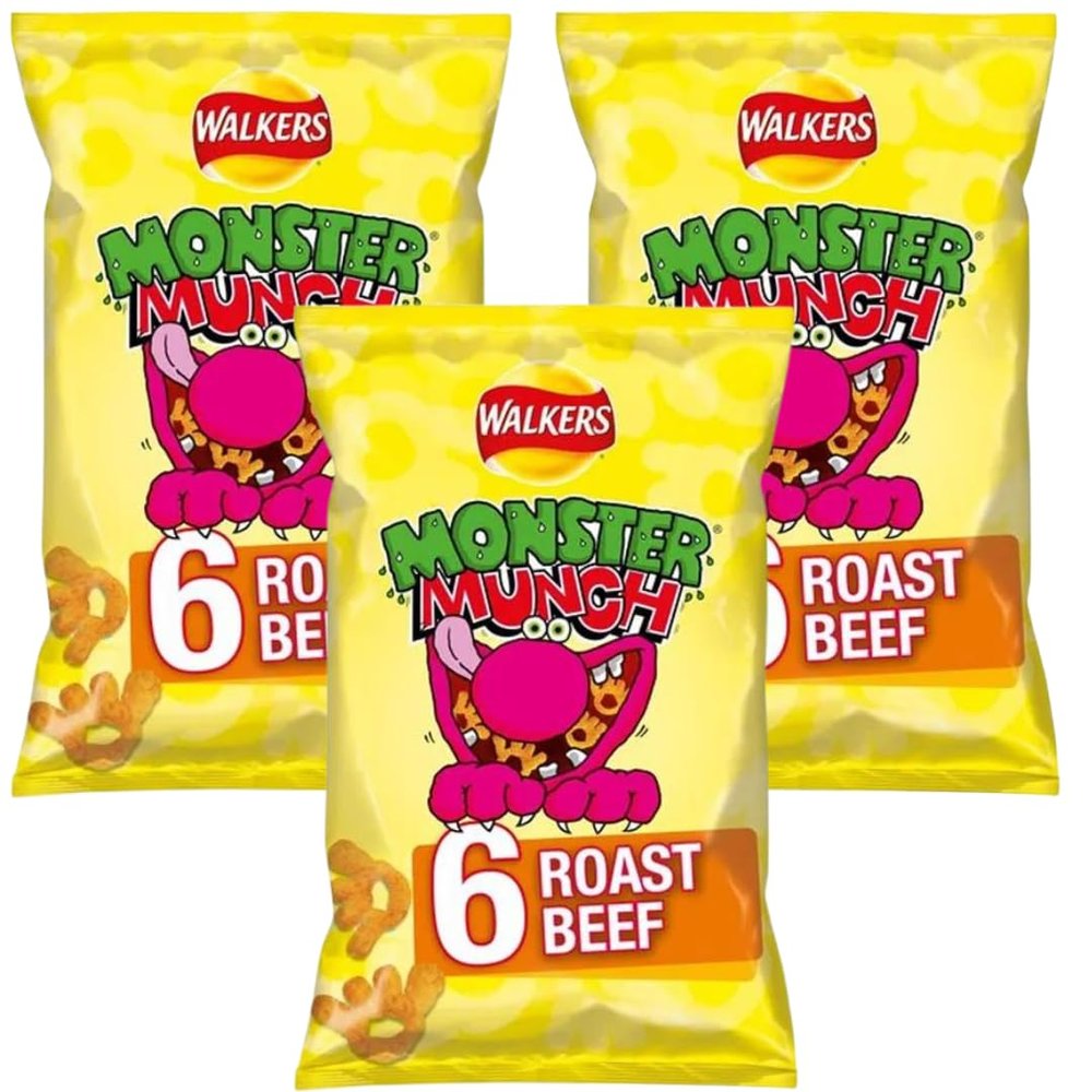 Generic Crisps Bundle with Walkers Monster Munch Roast Beef Multipack Snacks 6x20g (3 Pack)