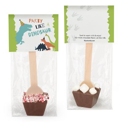 12 Pcs Birthday Hot Chocolate Spoons Gourmet Dark Chocolate Favors with Crushed Peppermint(12 Pack) Dinosaur Party Favors & Gifts