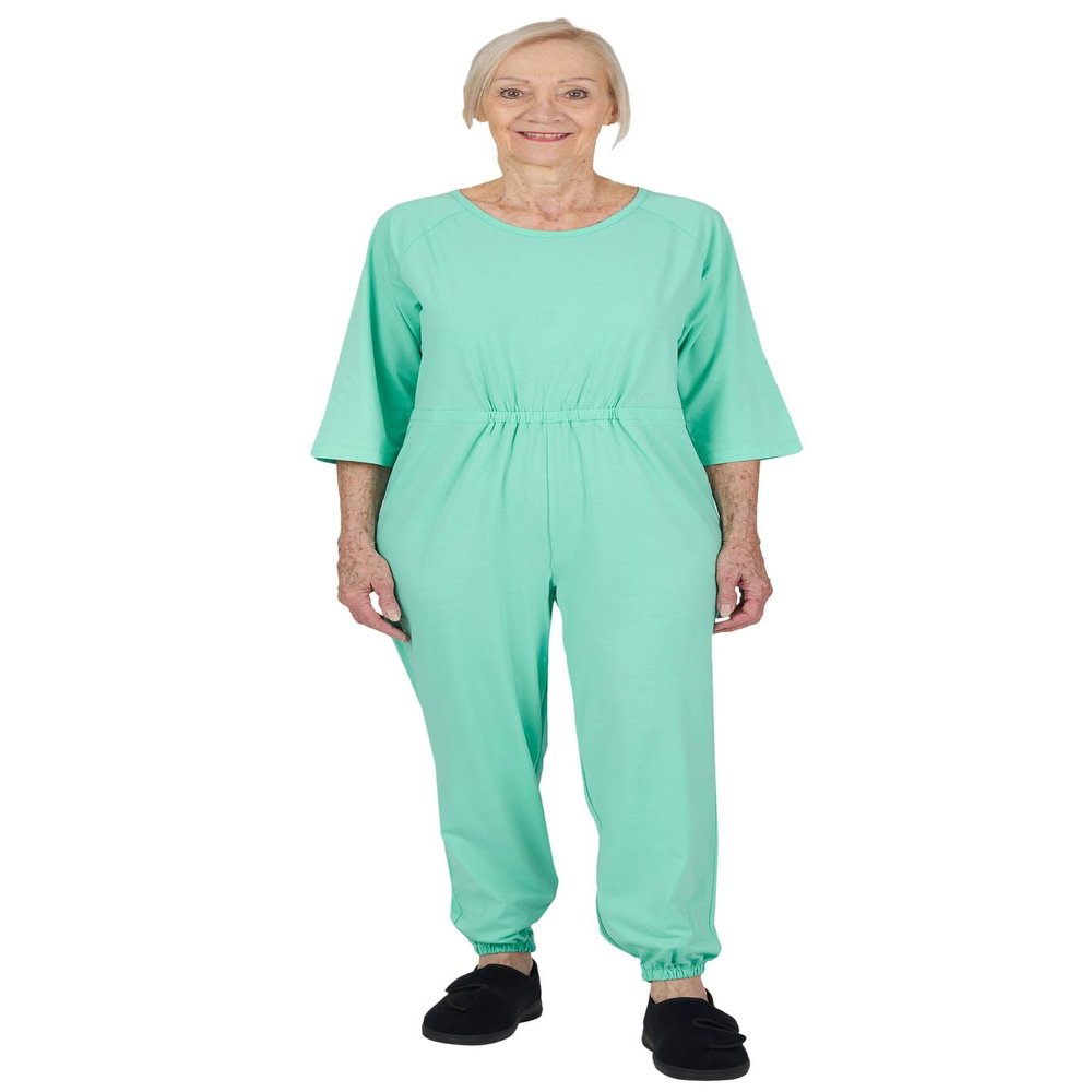 Ovidis Dementia Clothes - Alzheimers Anti-Strip Jumpsuit with Back-Zipper for Elderly Women - Carrie Green S