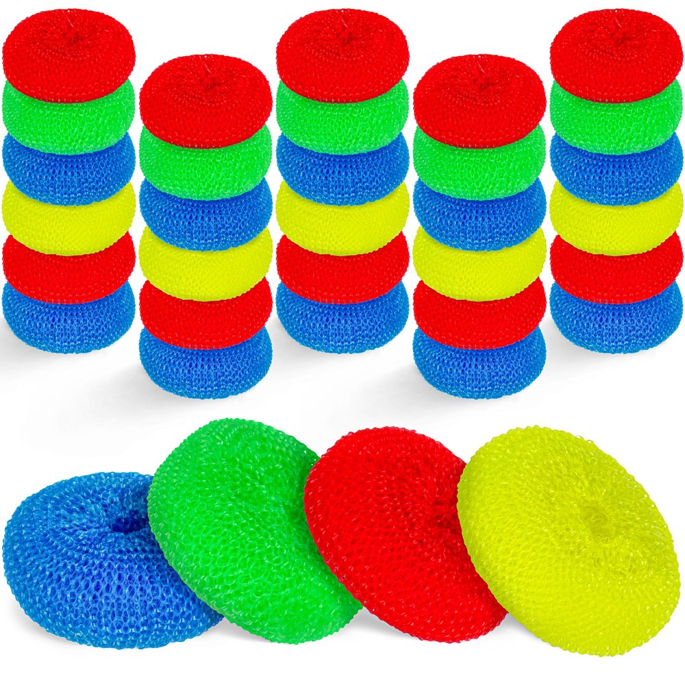 DecorRack 30 Mesh Scourers, Premium Non-Scratch Plastic Scourers, Stain Removing Cleaning Scrubber, for Kitchen Garage Bathroom (Pack of 30)