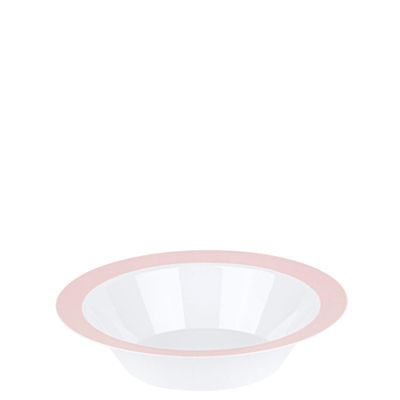 EcoQuality 14 oz White Plastic Round Bowls with Pink Rim - Disposable Plastic Soup Bowls, Heavy Duty Plastic Salad Bowls, Dessert Bowl for Baby Showers, Weddings, Birthday Party (90)