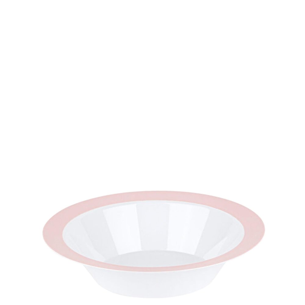 EcoQuality 14 oz White Plastic Round Bowls with Pink Rim - Disposable Plastic Soup Bowls, Heavy Duty Plastic Salad Bowls, Dessert Bowl for Baby Showers, Weddings, Birthday Party (90)