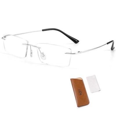 Blue Light Blocking Reading Glasses for Men, Titanium Lightweight and Frameless Computer Reader, Resin Lens Eyeglasses (Color : Silver, Size : 1.0x)
