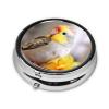 Cute Cockatiel Print Round Pill Box Cute Mini Metal Pill Case Portable Travel Pill Organizer with 3 Compartment for Pocket Wallet view 2