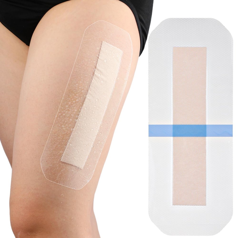 10 Pcs Waterproof Knee Replacement Surgery Medical Bandage Silicone Gentle Adhesive Island Dressing Bordered Gauze Wounds Cover Shower Protector for After Surgery Hip Replacement 4"x10"