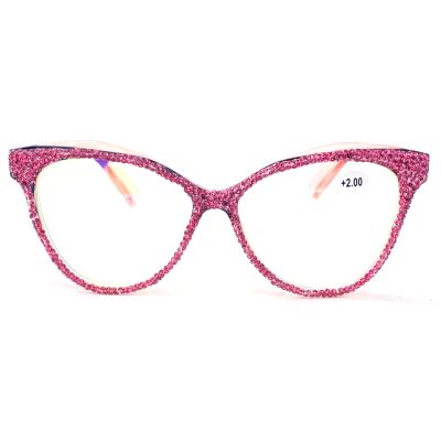 Vintage Cat Eye Crystal bling Rhinestone Reading Glasses Women Diamond Eyewear Frames Anti Blue Light Trendy Reader (pink, Magnification 2.5)