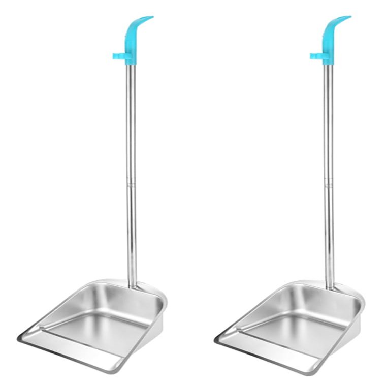 2-Pack Stainless Steel Dust Pan Long Handled, 33.5in/85cm Heavy Duty Indoor Outdoor Metal Dust Pans for Home, Hall, Lobby, Office,2pcs