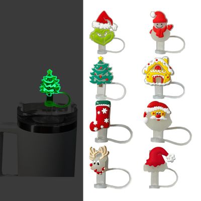 0.4" Luminous Straw Cover Cap for Stanley 30&40 oz Tumbler Cups, Glow in the Dark 8 Pcs 10mm Wide Cute Silicone Straw Topper Tips Lids Protectors for Compatible with Stanley Accessories - Christmas