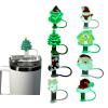 0.4" Luminous Straw Cover Cap for Stanley 30&40 oz Tumbler Cups, Glow in the Dark 8 Pcs 10mm Wide Cute Silicone Straw Topper Tips Lids Protectors for Compatible with Stanley Accessories - Christmas view 2