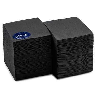 Black Linen-Feel Paper Cocktails Napkins, For Beverage, Desserts, Parties, and Drinks, Disposable and Fully Biodegradable Airlaid Napkins, 180 Pack