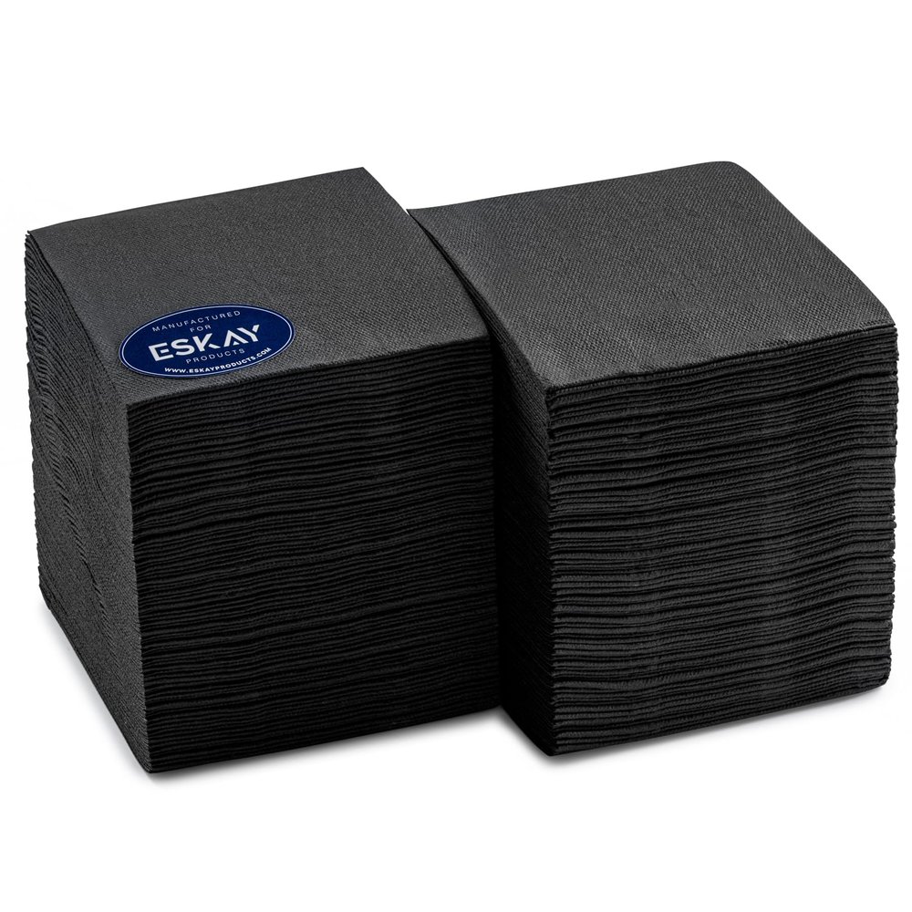 Black Linen-Feel Paper Cocktails Napkins, For Beverage, Desserts, Parties, and Drinks, Disposable and Fully Biodegradable Airlaid Napkins, 180 Pack