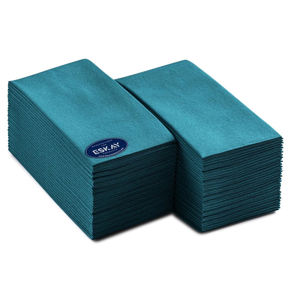 Ocean Teal Linen-Feel Dinner Paper Napkins, For Dinners Parties Hand Towels and Catering Supplies, Disposable and Fully Biodegradable Airlaid Napkins, 1/8 Folded 60 Pack