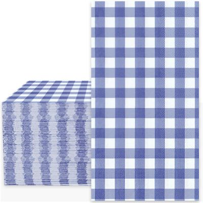 Whaline Navy Blue Guest Napkins Buffalo Plaid Disposable Paper Pack 3 Ply Wedding Dinner Hand Napkin Towel for Wedding Birthday Bride Shower Party Supplies Table Decorations, 80Pcs