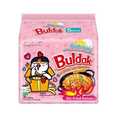 Buldak Spicy Ramen, Carbonara Hot Chicken Ramen, Korean Stir-Fried Instant Noodle, 5 Pack